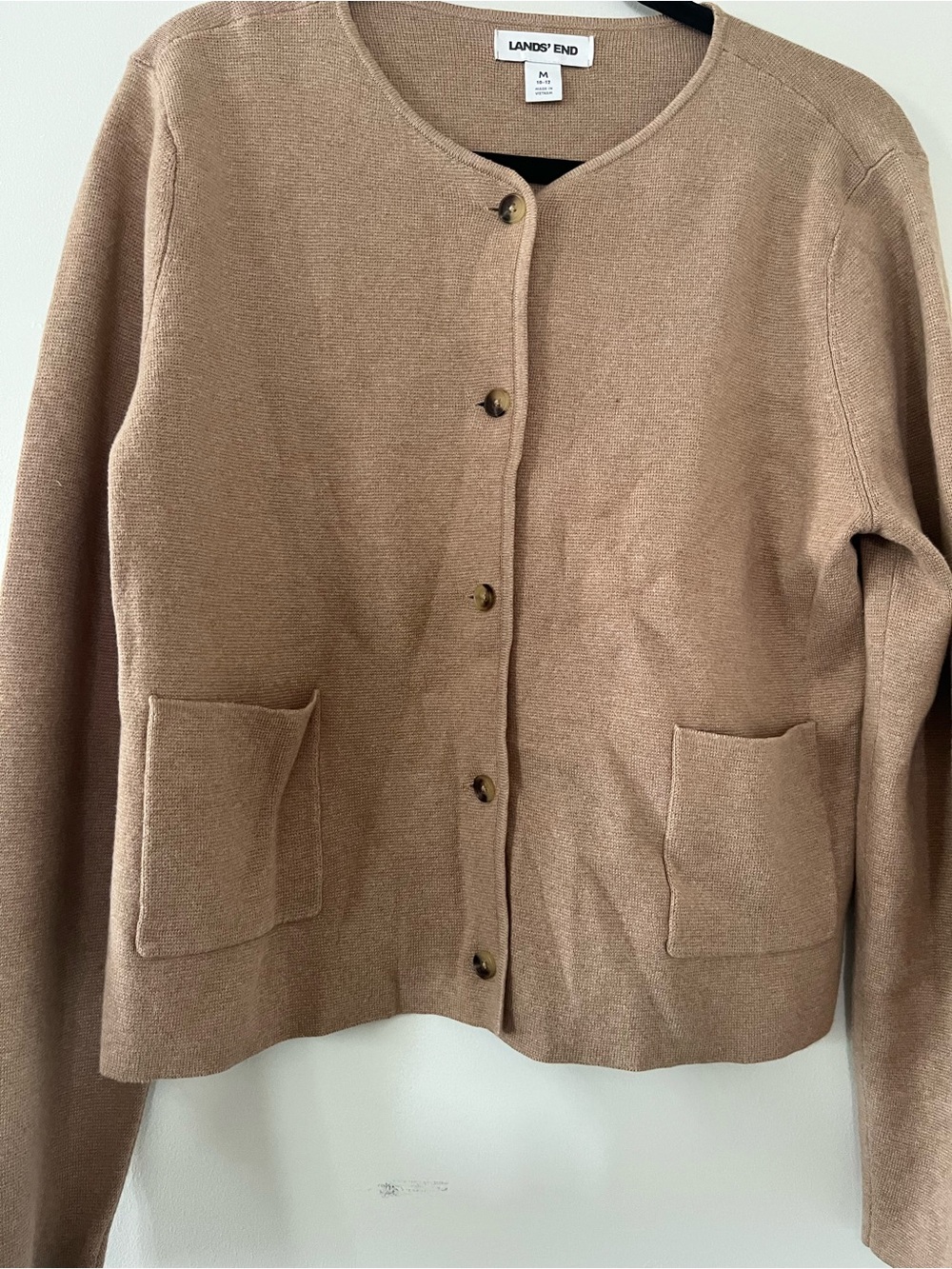 Land's End 100% Cotton Camel Brown Button Up Cardigan Medium Quiet Luxury - Picture 3 of 6